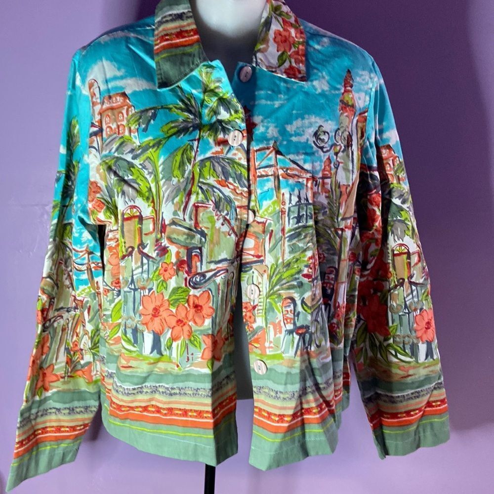 Sara Studio Garden Scene Jacket Women's Small Button Down Floral Print